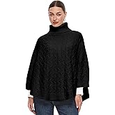 PULI Women Luxury Turtleneck Sweater Poncho Fashion Thick Cable Knit Cape Wrap Pullover Chunky Warm Shawl for Fall Winter