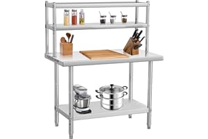 Stainless Steel Table with Overshelves, 36" X 24" Commercial Work Table Metal Kitchen Prep Table