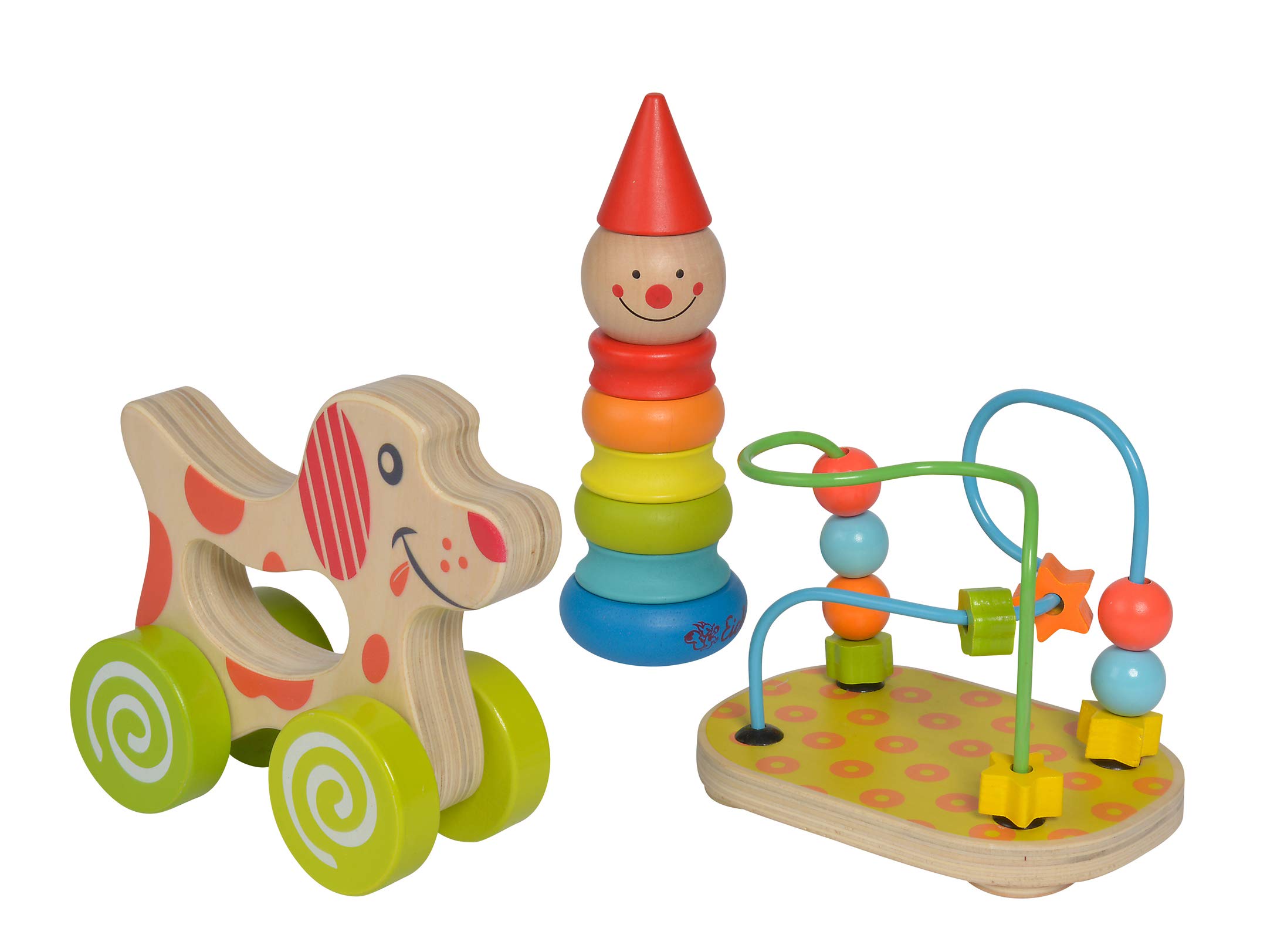 Eichhorn 100003750 Educational Play Set Consisting of Clown, Motor Skills Bow and Sliding Dog, 3 Pieces, Motor Skills Toy, Wooden Toy, 1 Year to 99 Years