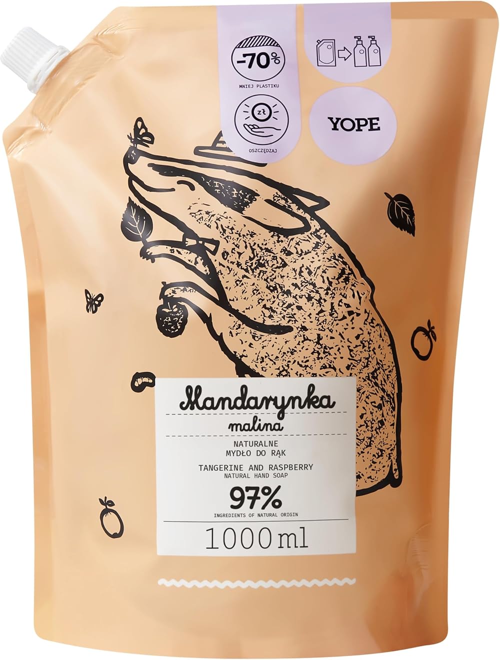 Yope Refill Hand Wash Moisturizing 1000ml Tangerine Raspberry Allantoin Vegan