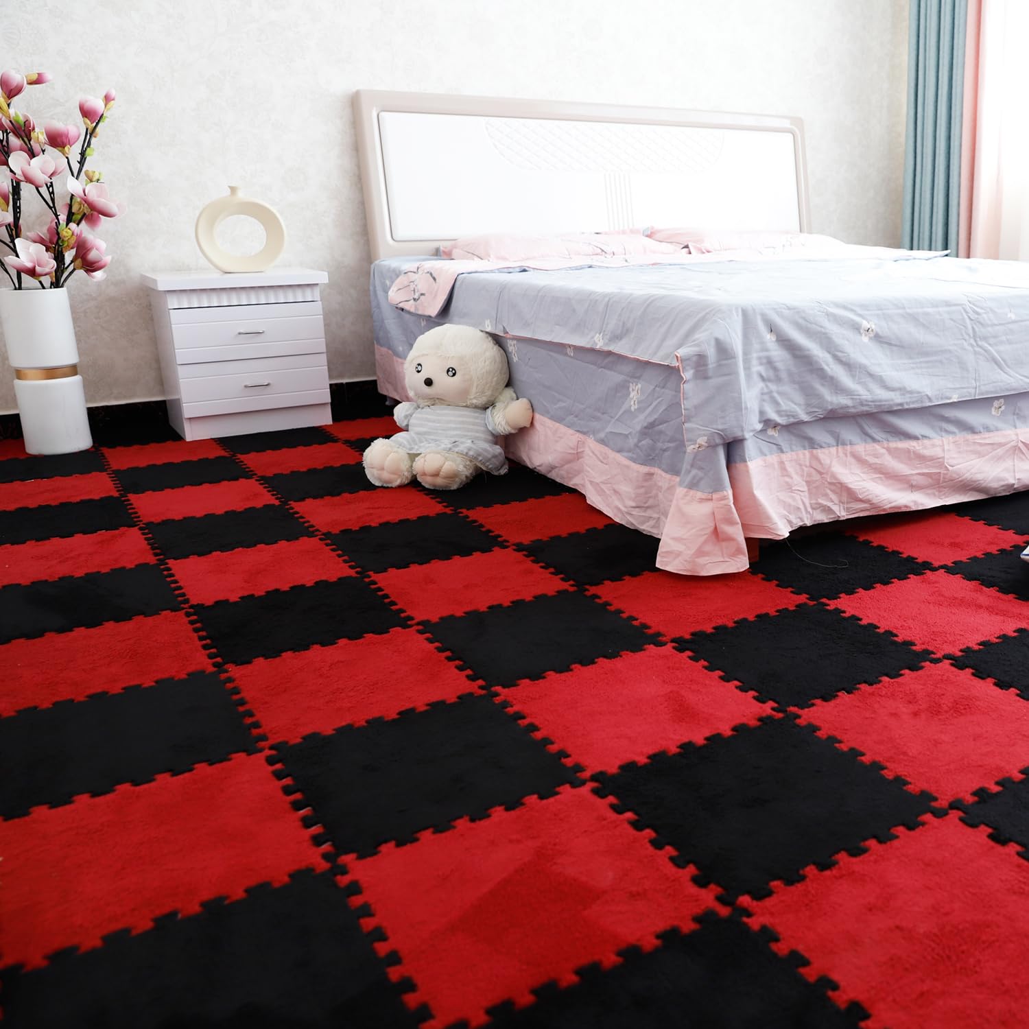 Gsogcax 10PCS Foam Play Mats for Floor 30x30cm Rugs for Living Room Soft Shaggy Rug Baby Large Interlocking Foam Play Mat Carpet Squares Anti-Skid Floor Carpet - Black