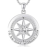 Gift for Wife Anniversary Compass Jewelry for Women Wedding Anniversary, Sterling Silver Girlfriend Birthday Christmas Wedding Gifts for Her Valentines Day Mom Mothers Day I'd be Lost without You