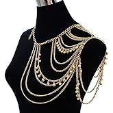 Yomiie Gold Body Chain Layered Tassels Shoulder Chain Bikini Beach Anniversary Festival Gift for Women Uniform Dress Bikini Shoulder Accessories