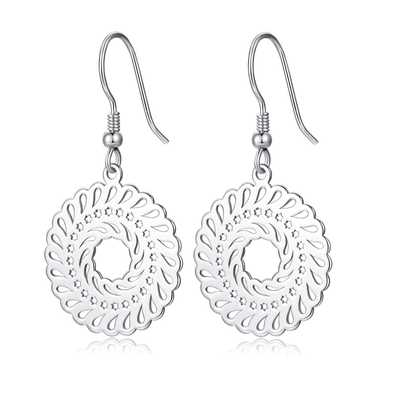 925 Sterling Silver Dangle Earrings Magnificent Disc Drop Earrings for Women Girls Fish Hook Earrings