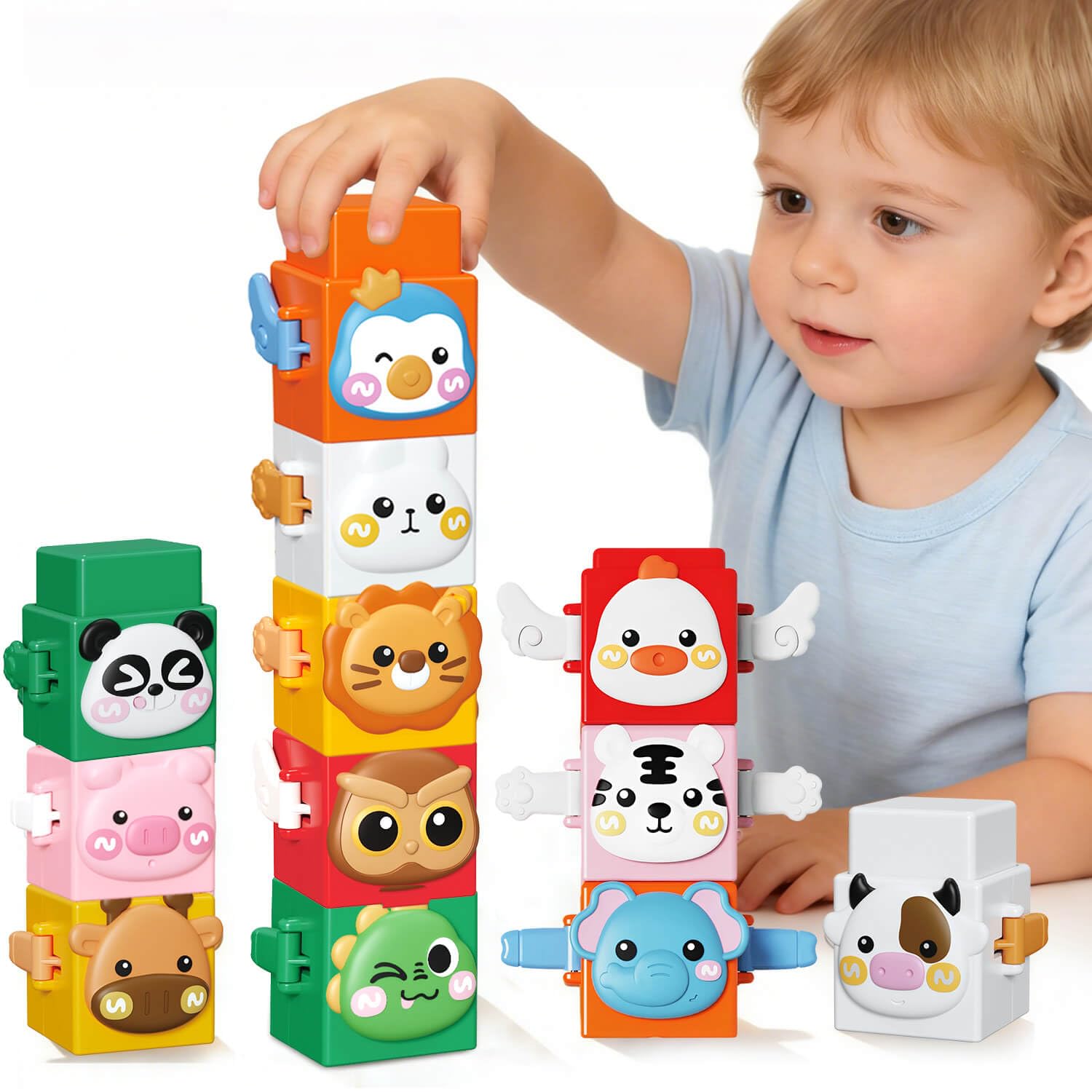 Beria Toys for Toddler 1-3 Year Old: Building Stacking Blocks Toys for Toddlers Animals Montessori Stacking Educational Toy Gifts for Age 1 2 3 Year Old Boy Girl Presents Plane Travel Learning Toy