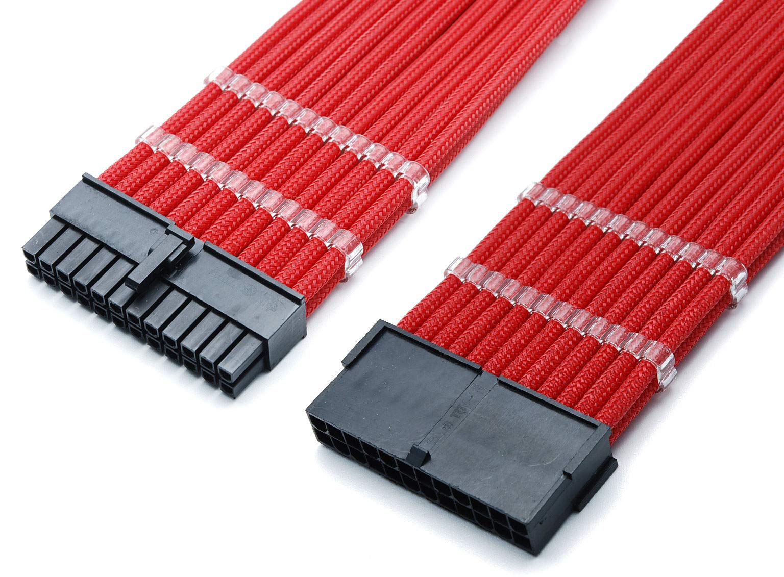 Shakmods 24 Pin ATX Motherboard Sleeved Extension Cable 30cm + 2 Cable Combs (Red)