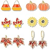 QLYOVWE 12 Pcs Fall Thanksgivings Earrings Set for Women Autumn Harvest Pumpkin Corn Dangle Earrings Cute Red Maple Leaf Turkey Earrings Fall Theme Jewelry Gifts