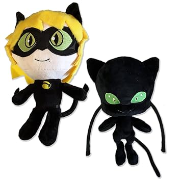Set De 2 Felpa Pareja Adrien Chat Noir Y Kwami Plagg 24cm De