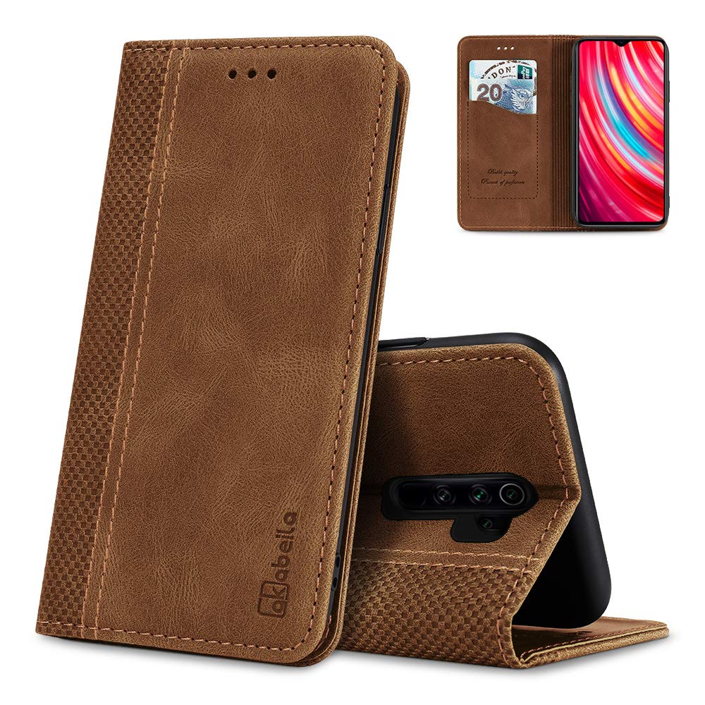 AKABEILA Case for Xiaomi Redmi Note 8 Pro PU Leather Flip Wallet Case with Magnetic Closure Kickstand Card Slots Folio Phone Case Cover Shockproof Light Brown