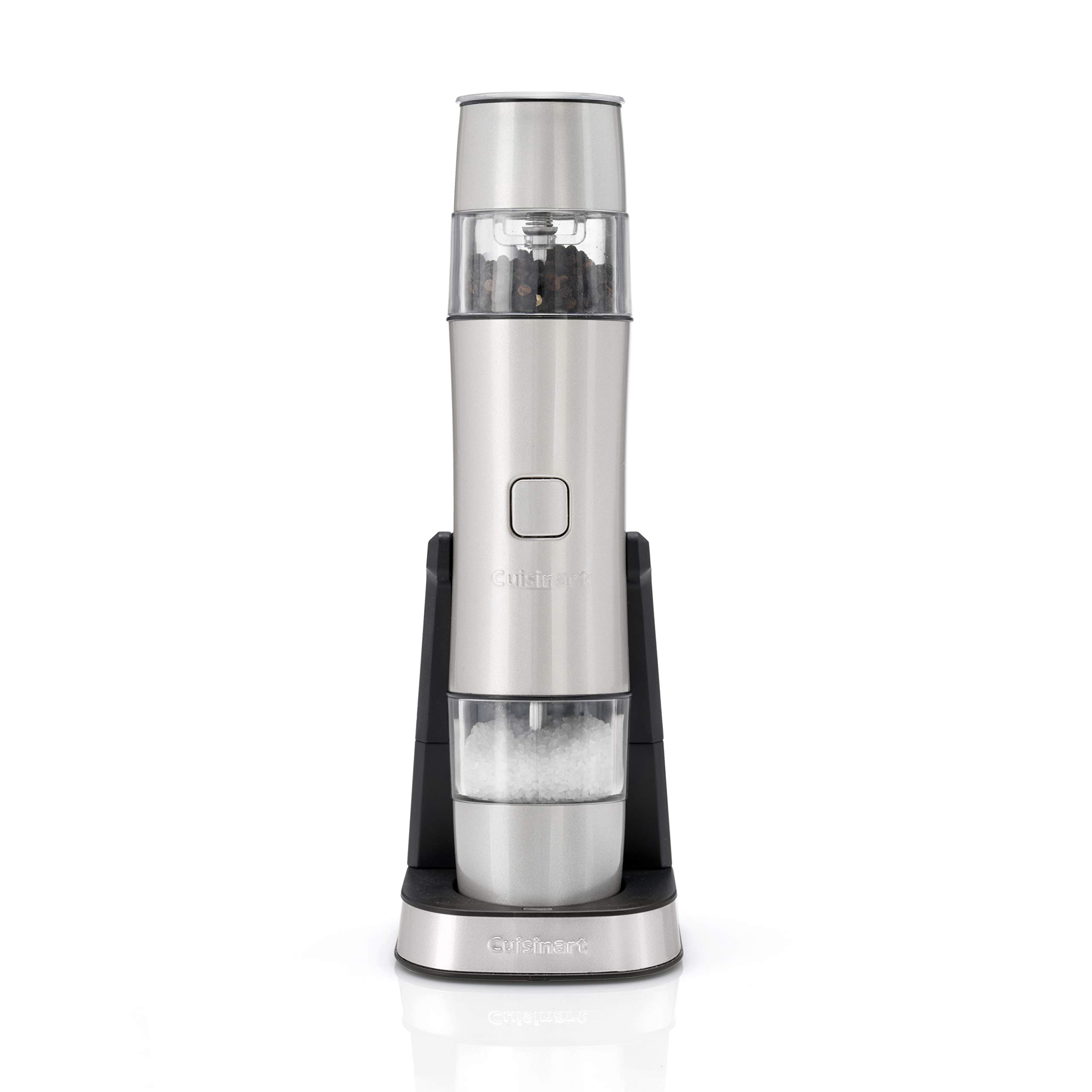 Cuisinart Electric Salt and Pepper Grinder Set Rechargeable Seasoning Mill No Batteries needed, 20 min charging Measuring cap Adjustable Grind settings 3 year guarantee Frosted Pearl