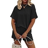 Ekouaer Womens Pajama Sets Short Sleeve Lounge Sets 2 Piece Pjs Tops and Shorts Outfits Matching Loungewear with Pockets