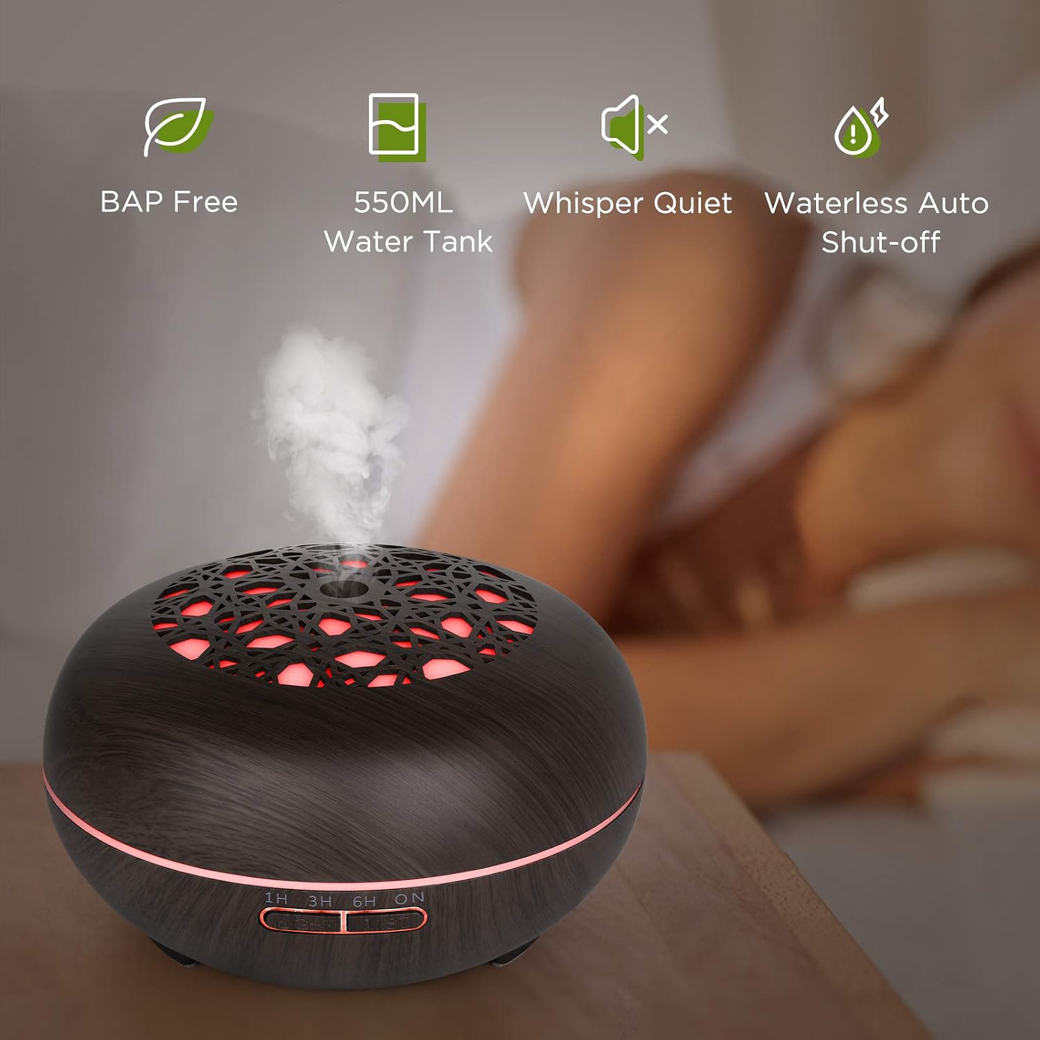 WD&CD 550ML Essential Oil Diffusers Ultrasonic Aroma Diffuser Humidifier Cool Mist with Remote Control, Waterless Auto-off - Image 3