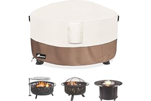 Alickwang Fire Pit Cover Round 36 Inch Waterproof,Outdoor Heavy Duty Durable 600D Tear-Resistant Fire Pit Table Cover,Patio Round Firepit Cover 36" D x 24" H, Beige
