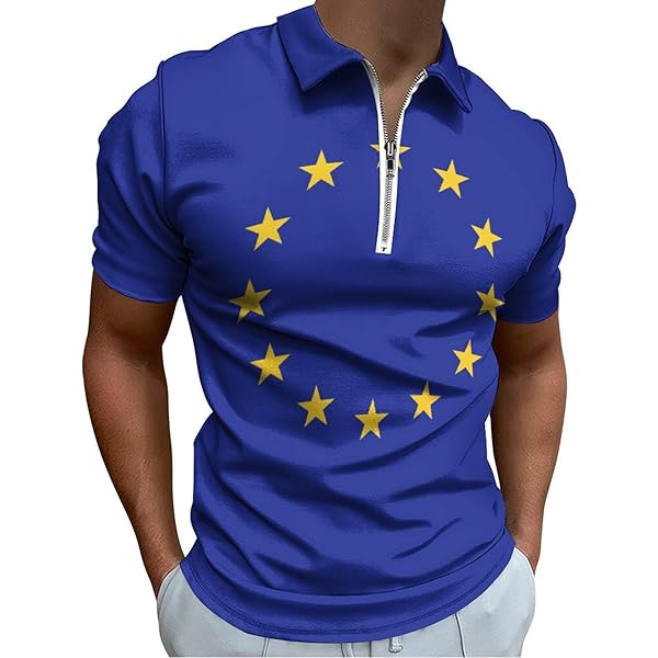 Zakqeik Men's Polo-Shirt Zipper Casual Short Sleeve European Union
