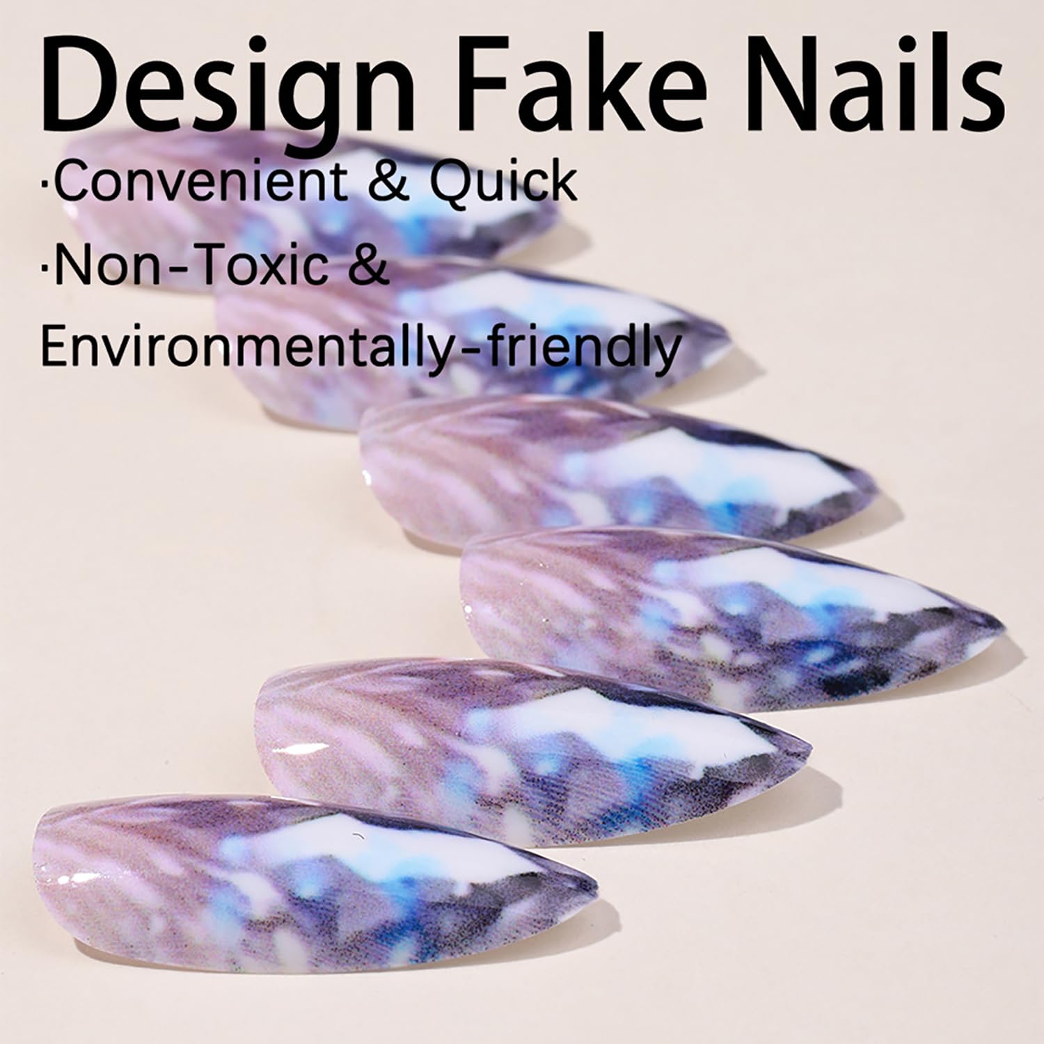 TBRZTR Press on Nails Medium Almond False Nails Waves of Light Fake Nails Artificial Acrylic Nails with Rhinestones Design Full Cover Glossy Reusable Coffin Nails Glue on Nails for Women 24Pcs - Image 2