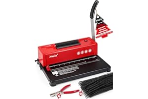 Noaln 46-Hole Binding Machine Spiral Coil Binder,DIY Book Binder Kits with Electric Coil Inserter,4:1 Pitch 500 Sheets,100pcs Comb Binding Spines&1 Crimper Plier,School Office Home,Classic Red