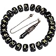 mookaitedecor Black Obsidian Runes Stones Set & 6 Facted Crystal Pendulum for Divination Dowsing Meditation Balancing