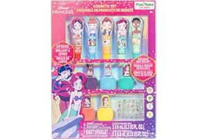 TOWNLEY GIRL Disney Princess Sparkly Cosmetic Makeup Set for Girls with Lip Gloss Nail Polish Nail Stickers - 11 Pcs|Perfect for Parties Sleepovers Makeovers Birthday Gift for Girls 3+