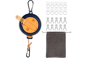 WEATAEDE 32Ft Portable Travel Clothesline Caudblor Adjustable Camping Clothes Laundry Drying Rope for Hotel Trip, Cruise, Outdoor/Indoor with 10 Windproof Clips, 10 Clothespins, 1 Storage Bag（Blue）