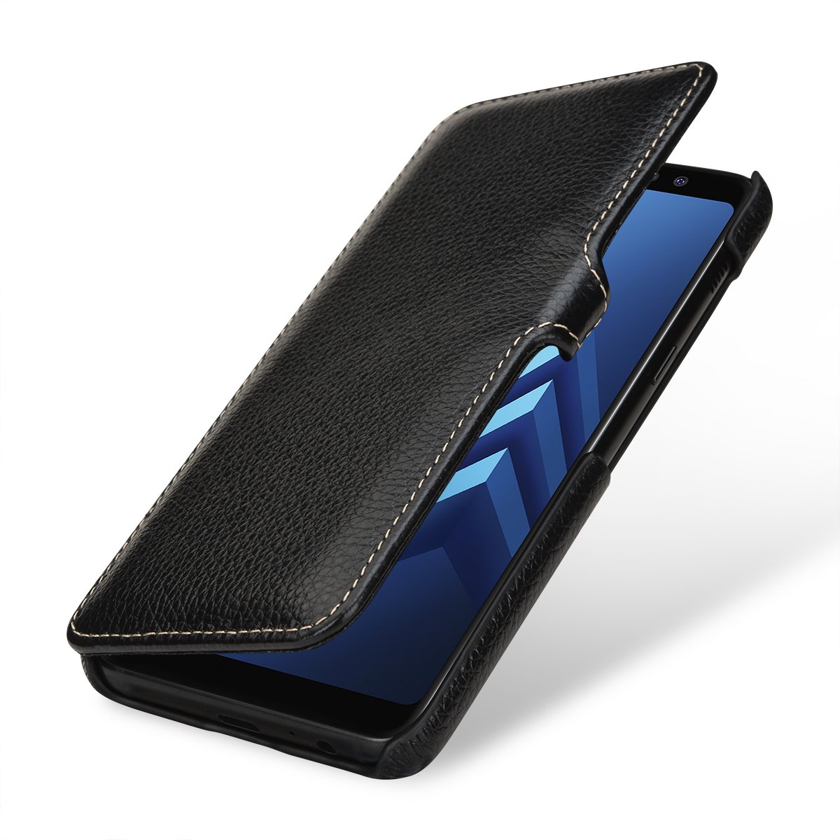 StilGut Book Type Flip Case for Galaxy A8 2018, Genuine Leather Samsung Galaxy A8 2018 Case with Closure, Black