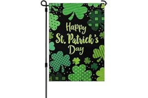 Dohia Happy St Patrick's Day Garden Flag 2x18 Inch Burlap Double Sided Clover Decorative Garden Flags for Home Decor D1-SYCHYQ (Spot)