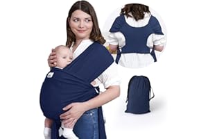 Jeroray Baby Wrap Carrier Sling: Baby Wearing Wraps Newborn to Toddlers Infants Stretchy Easy to Wear Hands Free Plus Size, Navy Blue