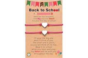 UNGENT THEM Back to School Mother Daughter Bracelets Matcing Heart Charm Wish Bracelets First day of School Gifts for Girls Boys