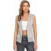 MISS MOLY Women's Sleeveless Hoodies Sweatshirt Basic Solid Zip Up Vest Hoodie with Pockets