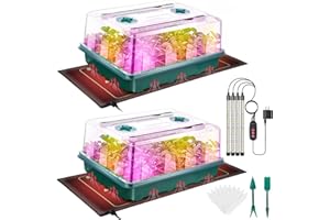 Ourhom Seed Starter Tray, Seed Starter Kit with Grow Lights and Heat Mat, 96-Cell Seed Growing Tray, Seed Starting Trays Plant Starter Kit and Base, Indoor Gardening Plant Germination Trays (2)