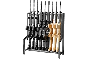 EnigmaSoul Indoor Gun Racks, Rifle Rack Floor Stand, Heavy Duty Metal Gun Storage Shelf Holds up 9 Long Guns, Vertical Shotgu