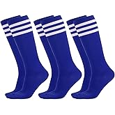 Dxhycc 3 Pairs Kids Soccer Socks Striped Knee High Socks Baseball Softball Socks Youth Athletic Socks for Boys Girls