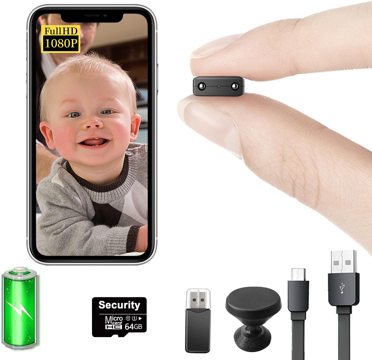 Photo 1 of ?Free 64G? Smallest Wireless WiFi Battery Camera,Concealed Camera with HD1080P Video Recording Live Feed Baby Monitor,Upgrade Night Vision,Motion Detection,Cloud Storage Security with iOS AndroidAPP
