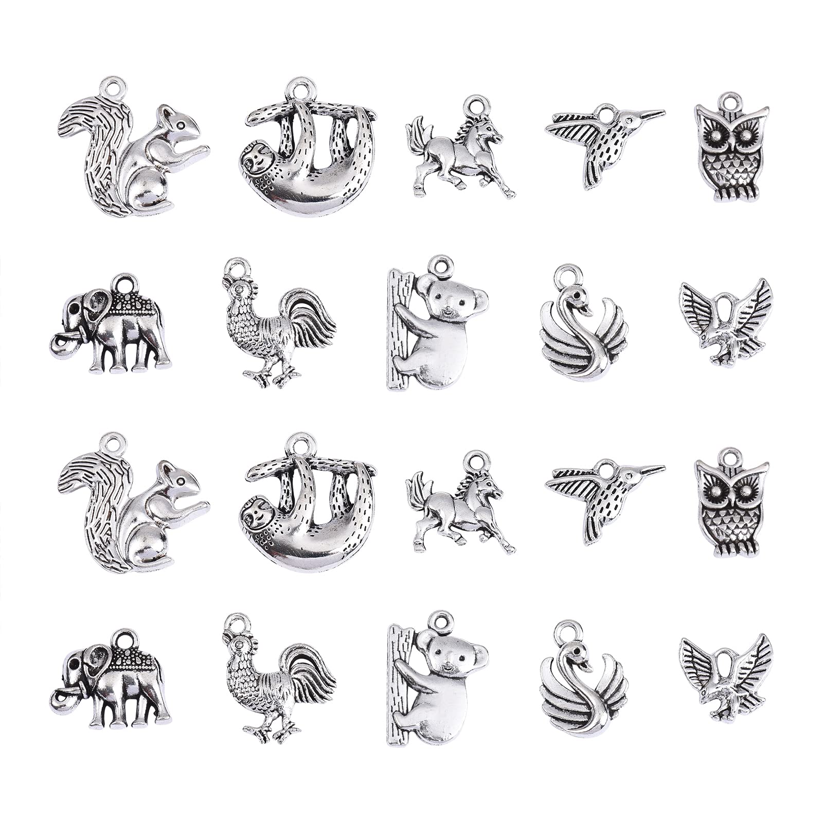 UR URLIFEHALL 100 Pcs 10 Styles 12~21mm Antique Silver Tibetan Charms Animal Charms Pendants for Jewellery Making Bracelet Necklace