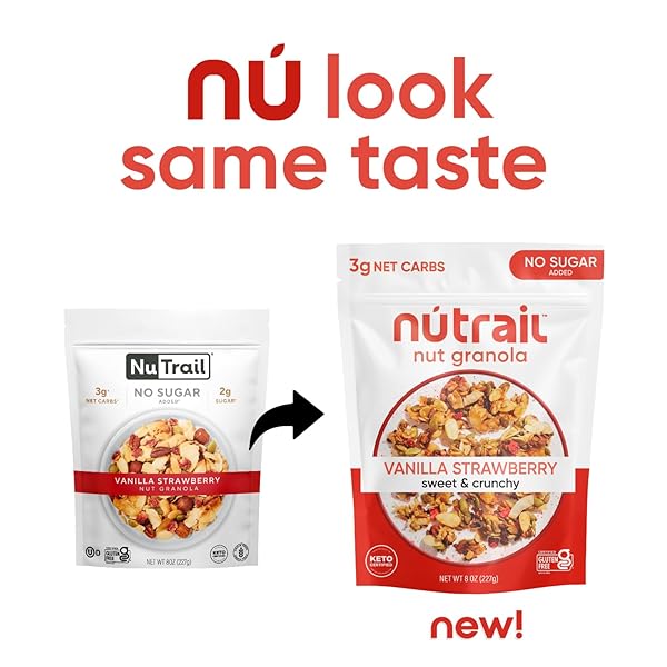NUTRAIL NUT GRANOLA CEREAL, VANILLA STRAWBERRY, NO SUGAR ADDED, KETO, LOW CARB, GLUTEN FREE, GRAIN FREE, HEALTHY BREAKFAST 8 OZ. 1 COUNT