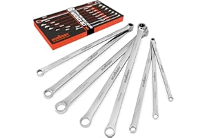 HORUSDY 8 Piece Extra Long Double End Ratchet Wrench Set 12 Point Ratchet Wrench Metric Reach 8-24mm CR-V Steel 15° Offset Of