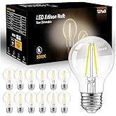 dalattin A19 Vintage LED Edison Bulbs, 60W Equivalent Light Bulbs, 5000K Daylight White, Clear Glass Filament Bulb, Efficient 8W, E26 Base, 800 LM, CRI80+, Non-Dimmable for Home, Farmhouse, 12 Pack