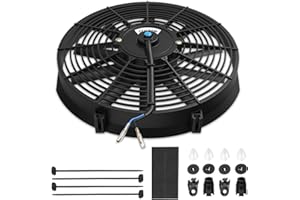 Auto Dynasty (Pack of 1) Universal 14 Inches High Performance Electric Slim Radiator Cooling Fan with Mounting Kit, 12V, Black