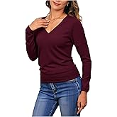 winkbay Women's Ruched Long Sleeve T Shirts Fall Dressy Casual V Neck Basic Work Tops