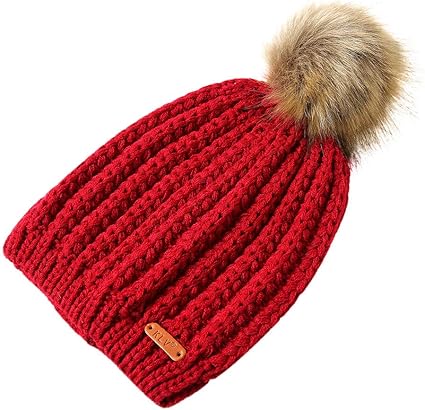 kids red bobble hat