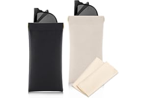 Sightor Sunglass Case, 2 Pcs Soft Eyeglass Cases for Women Portable Squeeze Top Leather Glasses Pouch
