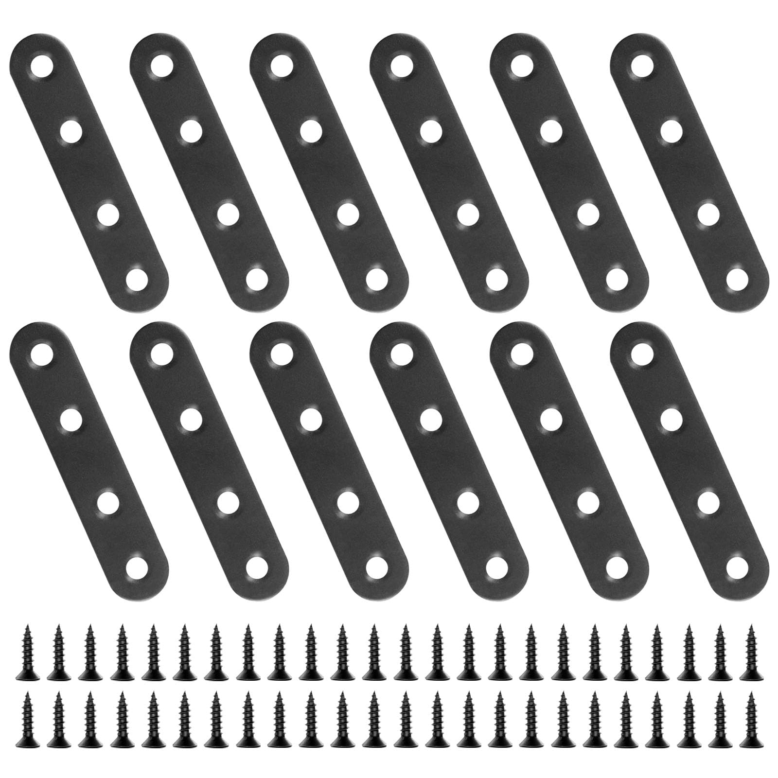 Photo 1 of 12 PCS 2.99'' x 0.63'' Stainless Straight Flat Brackets, Black Flat Metal Brace Bracket, Support Flat Metal Brace for Wood Furniture, Mending Plate Connector Joining Bracket for Fence,48 Screws