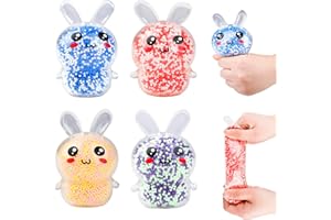 Easter Basket Stuffers，4 Pack Squishy Easter Bunny Stress Balls for Kids，Fidget Toys Easter Egg Fillers Squeeze Toys Autism S