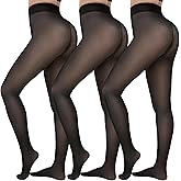 HONGTEYA 3 Pairs Fleece Lined Tights Women - Warm Sheer Pantyhose Fake Translucent Tights Winter Thermal Leggings