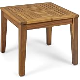 Benzara Bops Outdoor Side End Table, 20 Inch Square, Natural Brown Acacia Wood