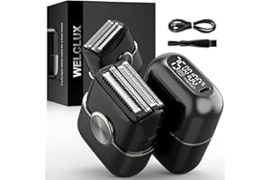 WELCLUX Men's Electric Foil Shaver - Upgraded Mini Electric Razor with 4 Floating Blades, Big LED Display, 2 Gears Adjustable, Face Shaver for Men with IPX7 Waterproof (Wet/Dry) & USB Type-C Rechargeable