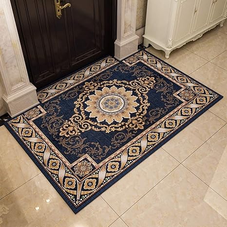 Amazon 花柄 玄関マット おしゃれ 室内 北欧 風水 70 140cm 花模様 キッチンマット ブルー 洗える 柔らかい ウォッシャブル 抗菌 防臭 お手入れ簡単 カーペット ラグマット レトロ ビンテージ ペルシャ風 屋内 かわいい 一人暮らし ドアマット 玄関マット オンライン通販
