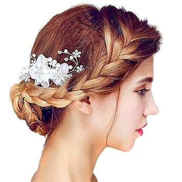 Buy Nymph Code Bridal Pearls And Crystal Lace Flower Hair Side