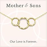 HOPE LOVE SHINE Mother Gift from Son - Mom and Son Necklace, Jewelry 16+2", 14k Gold Plated Sterling Silver, 3 Interlocking Rings