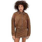 MOON RIVER Women's Stud Detail Zipper Front Faux Suede Jacket