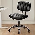 Sweetcrispy Small Office Desk Chair - Armless PU Leather with Comfy Lumbar Support, Height Adjustable Rolling Swivel Task for No Arms, for Adult, Student, Bedroom, Home, Vanity